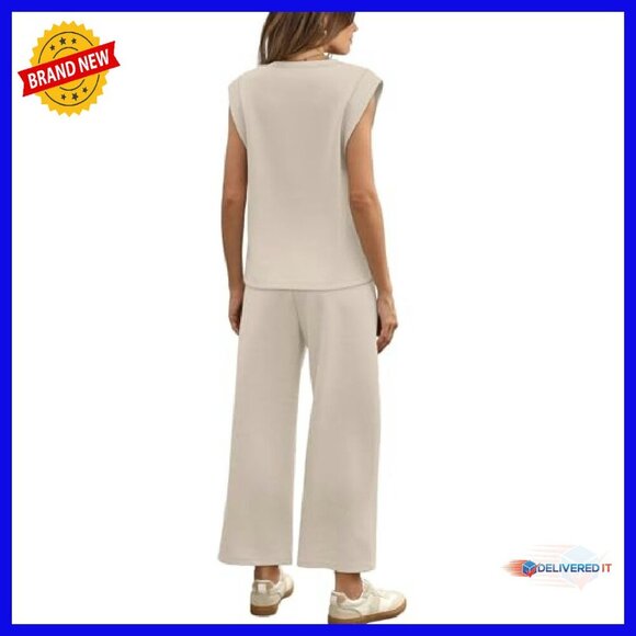 Women's 2-Piece Lounge Set Cap Sleeve Top Wide Leg Pants S-3XL - Picture 6 of 8